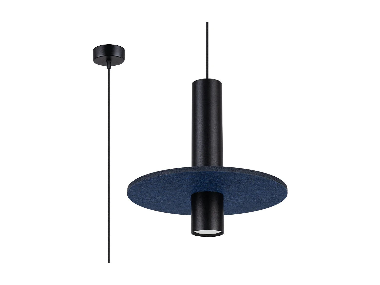 Lampa wisząca nowoczesny Pelta, filc/stal - 1 źródło - L.30 x H.126 cm - granatowy/czarny 4810119 - obrazek 1