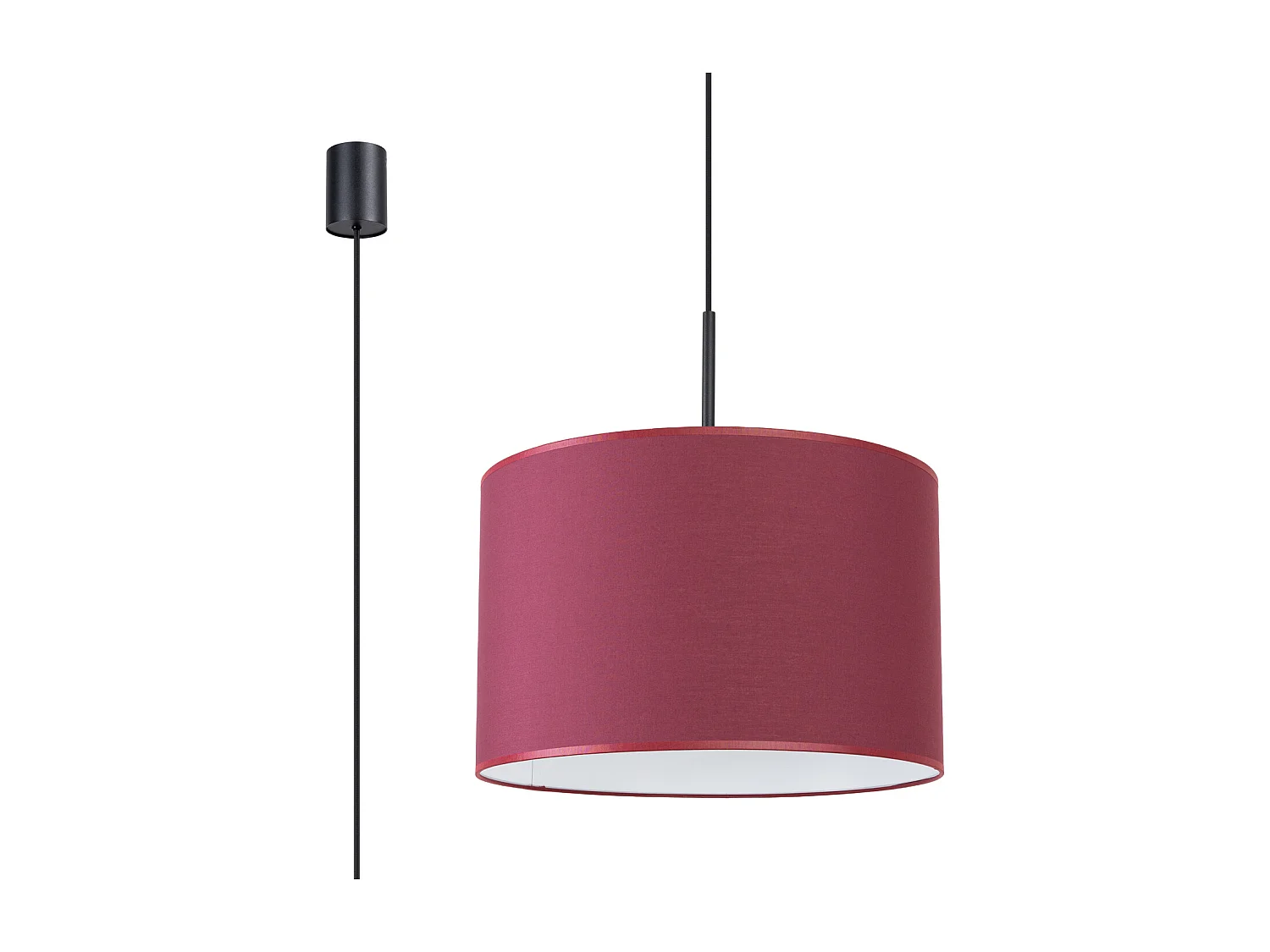 Lampa wisząca minimalistyczny Nevia, tkanina/PVC - 1 źródło - L.40 x H.137 cm - burgund/czarny 4810124 - obrazek 1