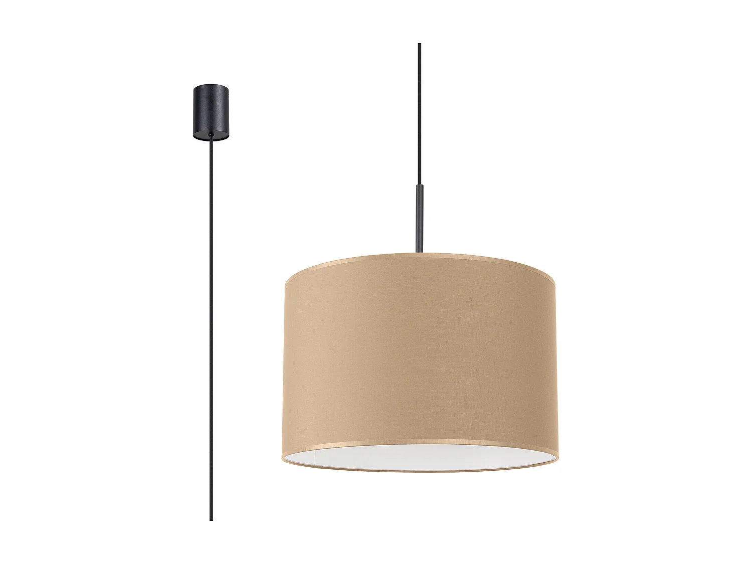 Lampa wisząca minimalistyczny Nevia, tkanina/PVC - 1 źródło - L.40 x H.137 cm - taupe/czarny 4810126 - obrazek 1