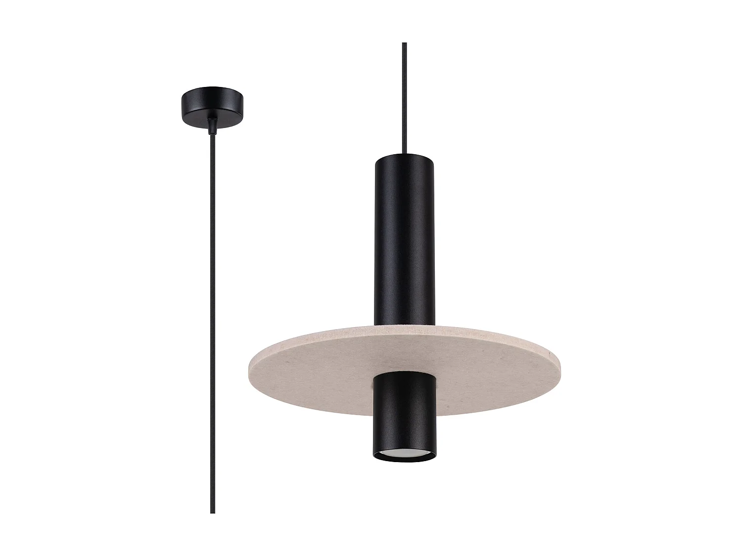 Lampa wisząca nowoczesny Pelta, filc/stal - 1 źródło - L.30 x H.126 cm - beżowy/czarny 4810132 - obrazek 1