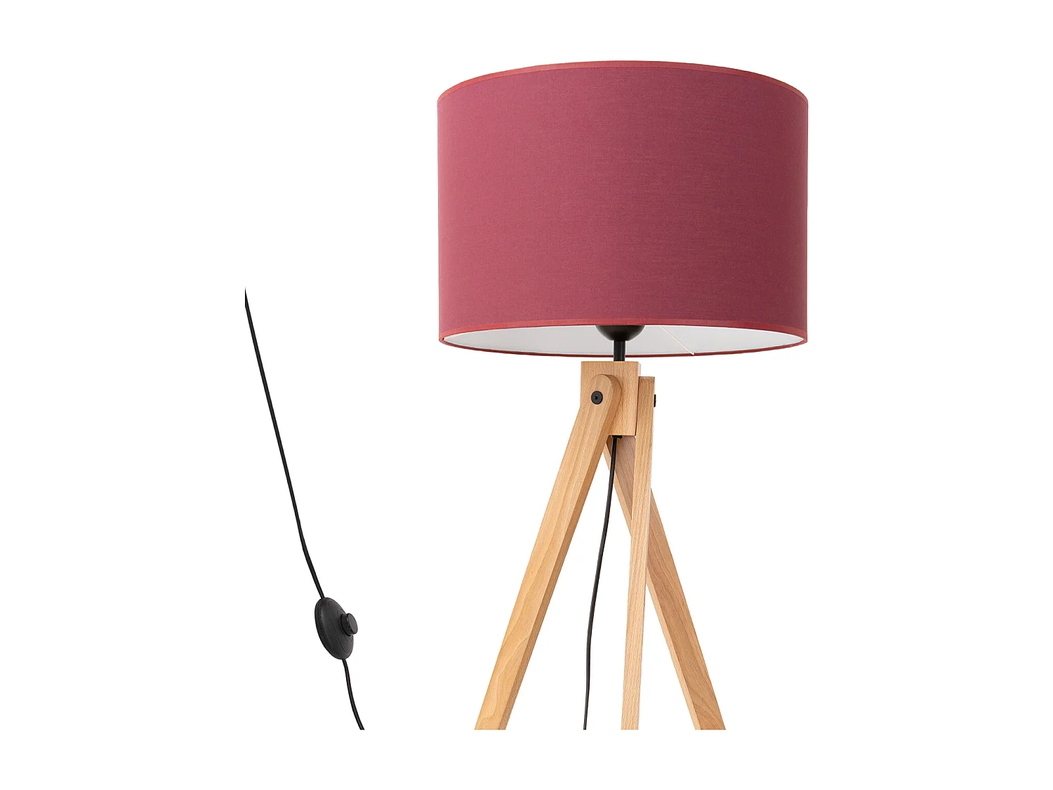 Lampa podłogowa nowoczesny Natt, tkanina/PVC/drewno - 1 źródło - L.77 x H.140 cm - burgund/naturalne drewno 4810128 - obrazek 1