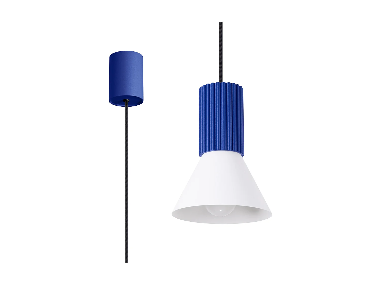 Lampa wisząca loft Estria, stal/aluminium - 1 źródło - L.14 x H.120 cm - biały/ultramaryna 4810133 - obrazek 1