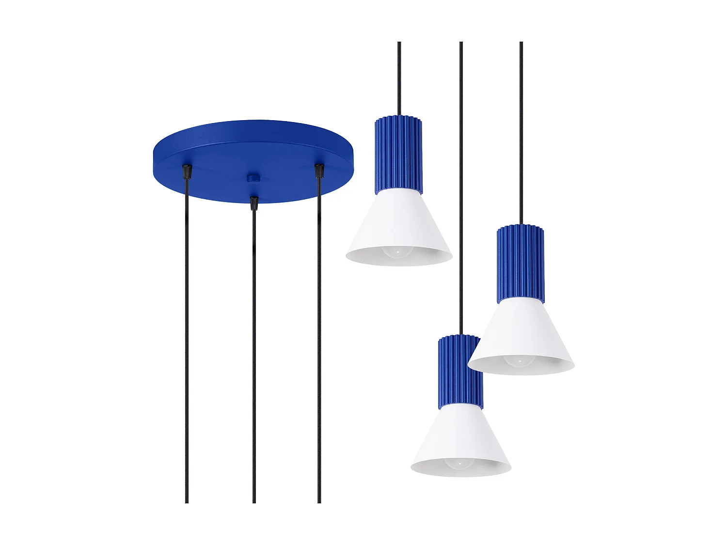 Lampa wisząca loft Estria, stal/aluminium - 3 źródło - L.30 x H.120 cm - biały/ultramaryna 4810138 - obrazek 1