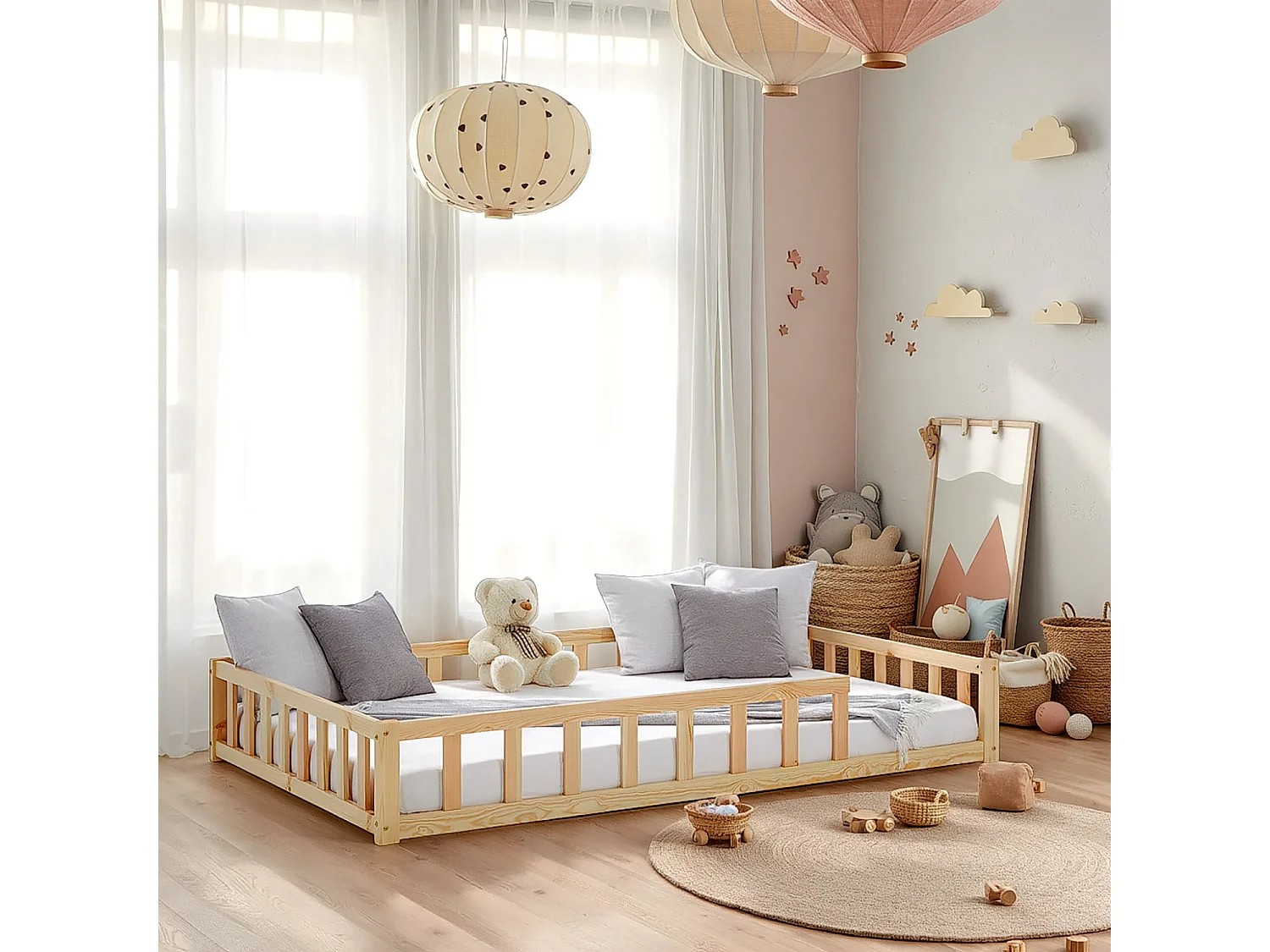 Łóżko podłogowe dla malucha 120x200 cm Naturalne drewno lite Łóżko dziecięce Łóżko pojedyncze 4644278 - obrazek 1