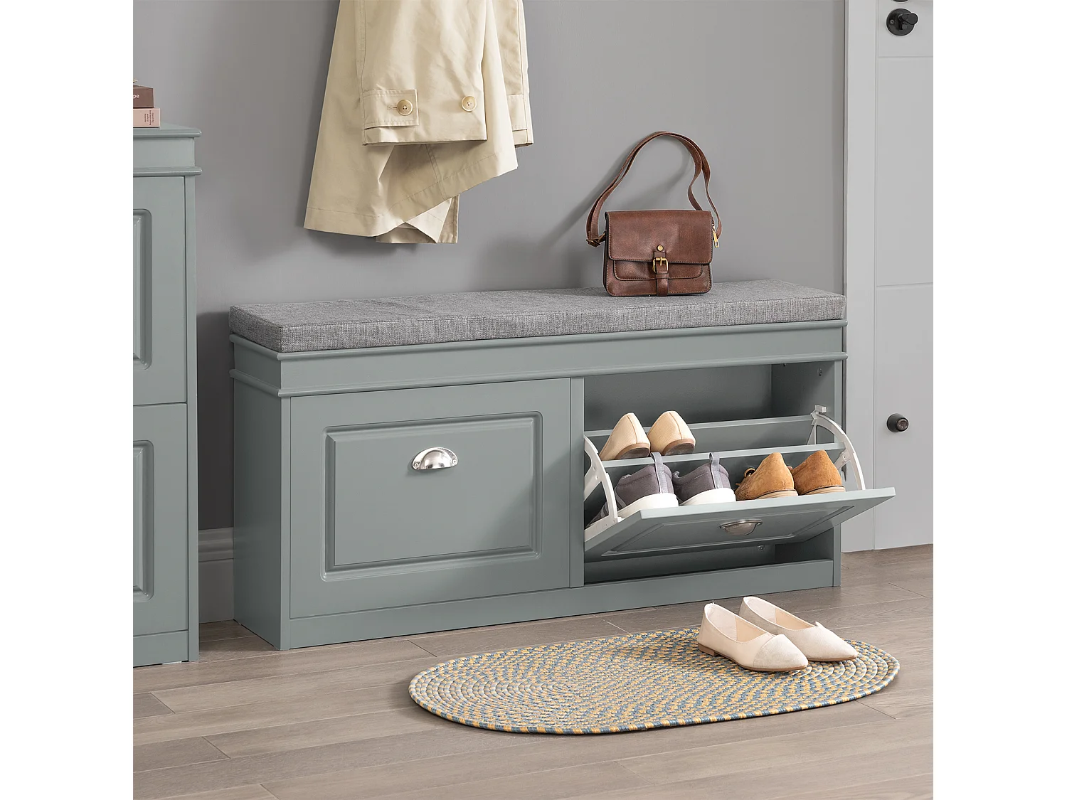 SoBuy Ławka na buty z 1 drzwiczkami Biały 62x25x45cm Funkcjonalny FSR98-W 1219181 - obrazek 1