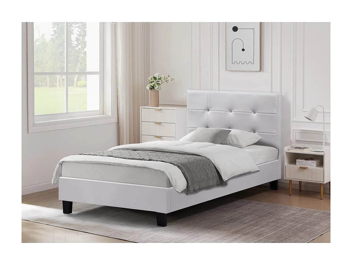 Łóżko pojedyncze z PVC "Julia" - Białe - 90 x 190 cm - Główka Pikowana - Błyszczące Wykończenie 571301 - obrazek 1