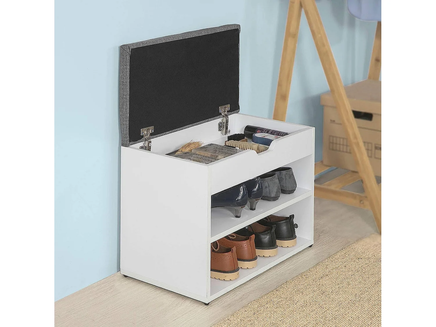 SoBuy Ławka na buty Jasnoszary 60x30x43cm Funkcjonalny FSR25-HG 1241659 - obrazek 1