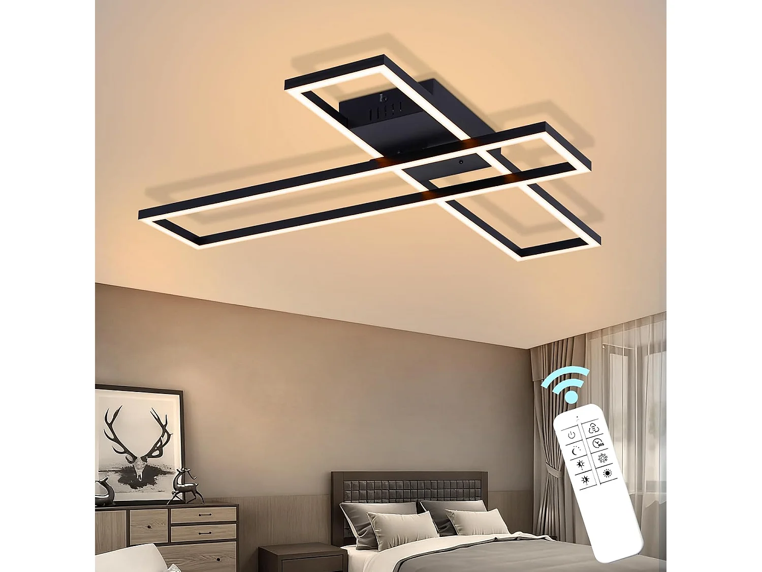 Lampa sufitowa LED NETTLIFE 42W, czarna, nowoczesna, płynnie ściemnialna, o prostokątnym kształcie, do salonu, sypialni, kuchni lub biura 4861009 - obrazek 1