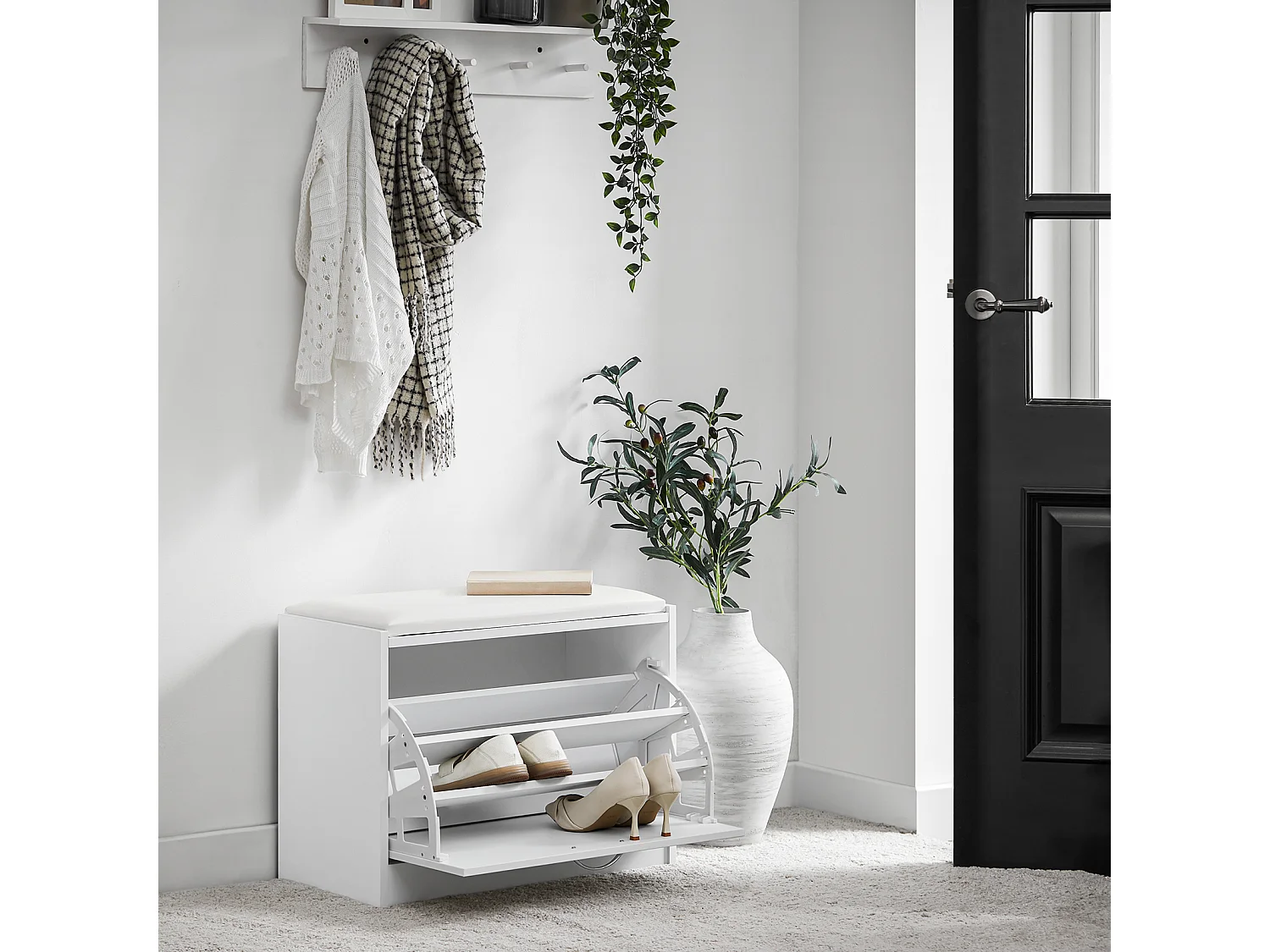 SoBuy Szafka na buty z jednymi drzwiami Biały 60x30x45cm FSR16-W 1230777 - obrazek 1