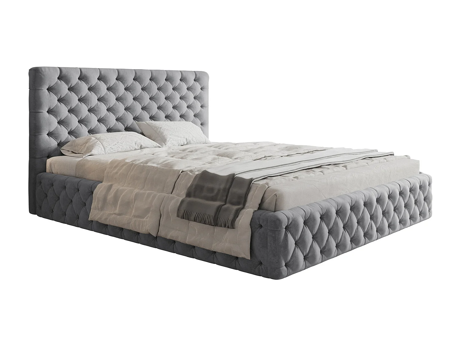 Łóżko tapicerowane 200x200 cm z pojemnikiem Furis - łóżko w stylu glamour w tkaninie welurowej - pojemnik i stelaż metalowy - jasny szary (Jasmine 90) 4866411 - obrazek 1