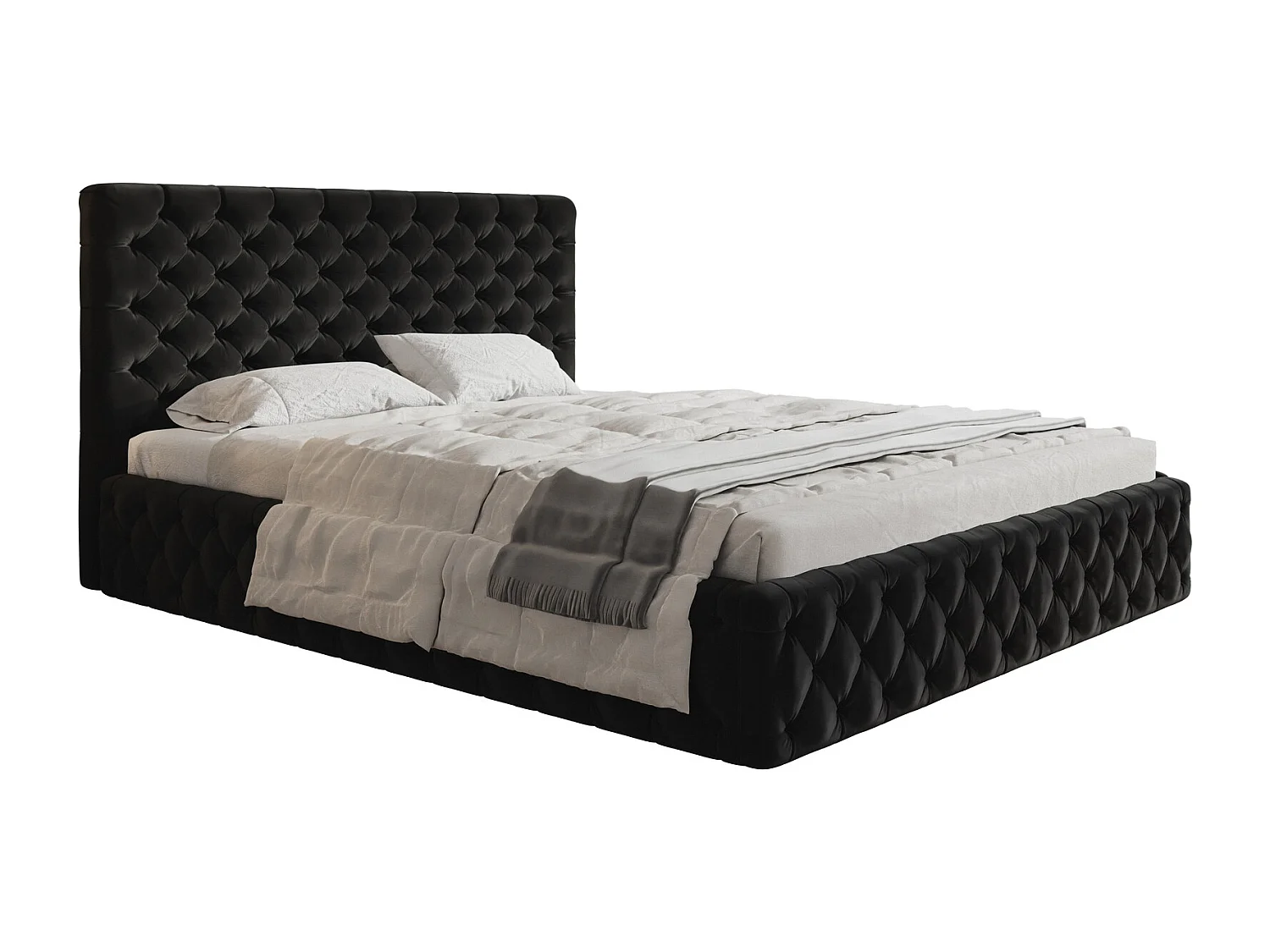Łóżko tapicerowane 180x200 cm z pojemnikiem Furis - łóżko w stylu glamour w tkaninie welurowej - pojemnik i stelaż metalowy - czarny (Amor Velvet 4322) 4866486 - obrazek 1