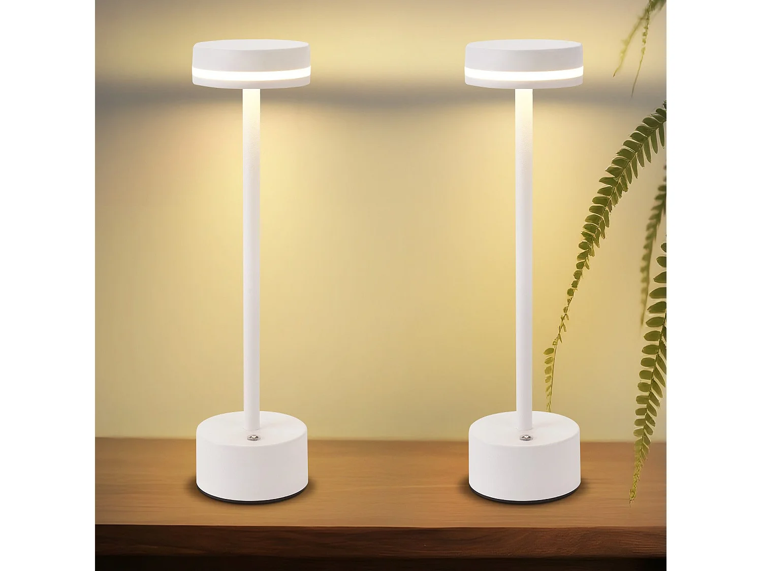 Lampa stołowa LED NETTLIFE, zasilana bateryjnie, bezprzewodowa, ściemnialna, ładowana przez USB-C, sterowanie dotykowe, do sypialni i jadalni (biała, 2 sztuki) 4360541