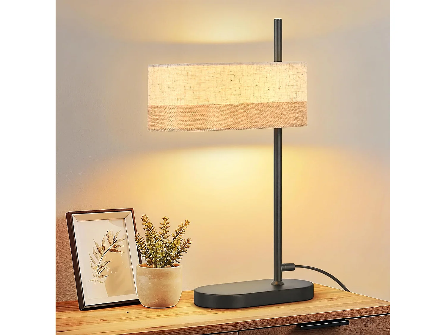 Lampa stołowa Nettlife Vintage do salonu – czarna, materiałowa lampka nocna E14 z kablem, rustykalna lampa biurkowa w stylu retro (żarówka nie jest dołączona) 4860919 - obrazek 1
