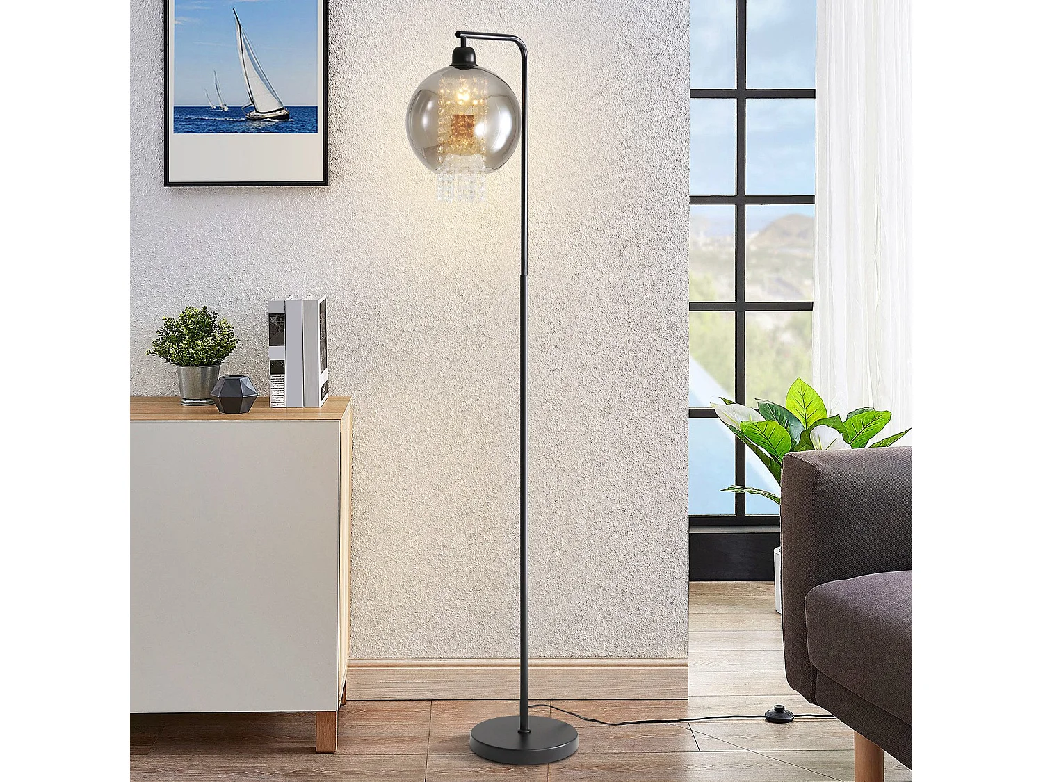 Lampa podłogowa do wnętrz, 1 żarówka, E27, kolor dymno-szary, duża kryształowa lampa podłogowa do biura lub na sofę 3948612
