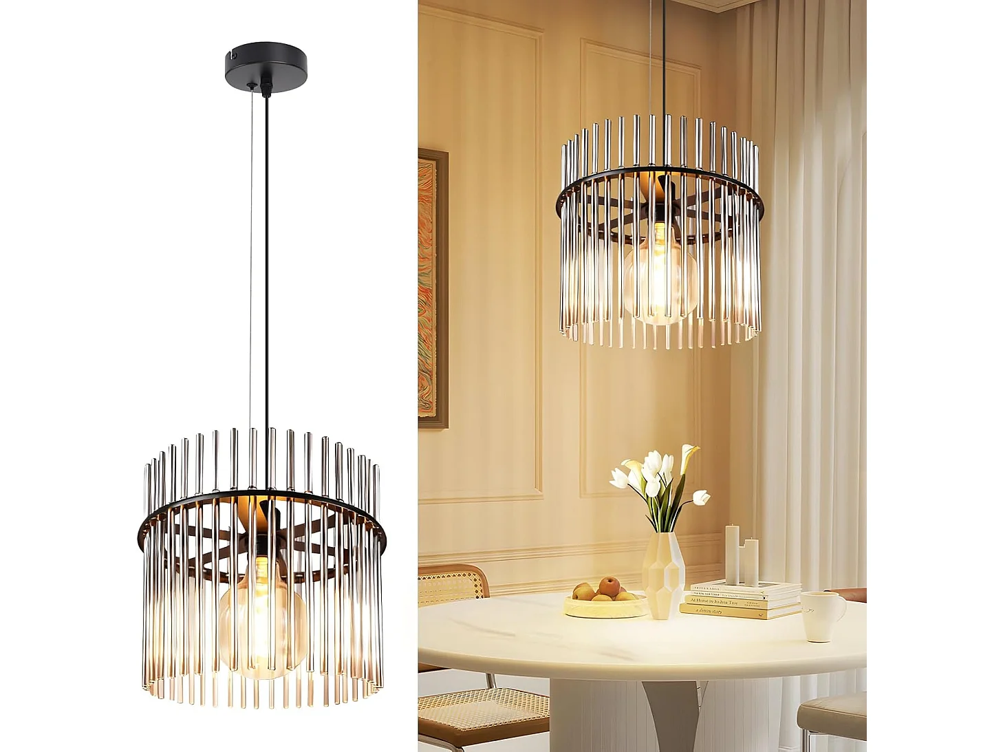 Lampa wisząca Nettlife Retro Black, szklana lampa z gniazdem E27, 1-punktowa, Ø 30 cm, do stołu jadalnego lub kuchni (żarówka nie jest dołączona). 4736377 - obrazek 1
