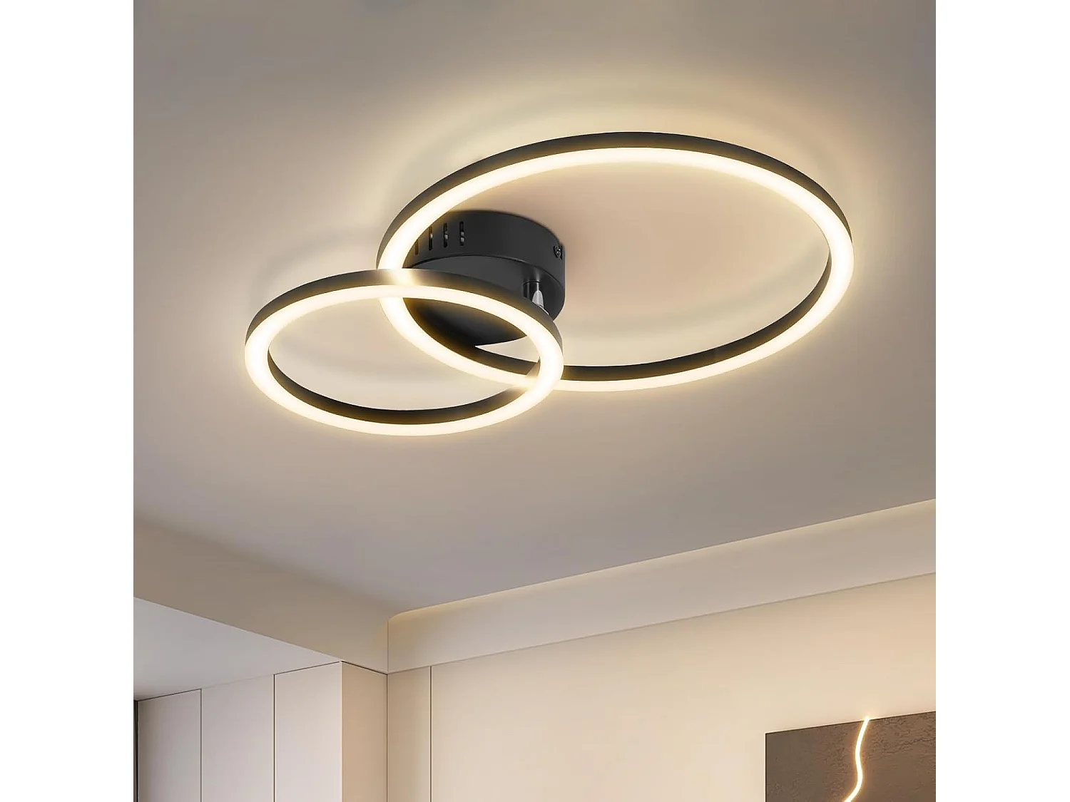 Lampa sufitowa LED Nettlife 40 cm - 23 W - Lampa kuchenna 3000 K - Ciepła biel - Nowoczesna lampa do salonu - Lampa do sypialni - 2 pierścienie 4736383 - obrazek 1