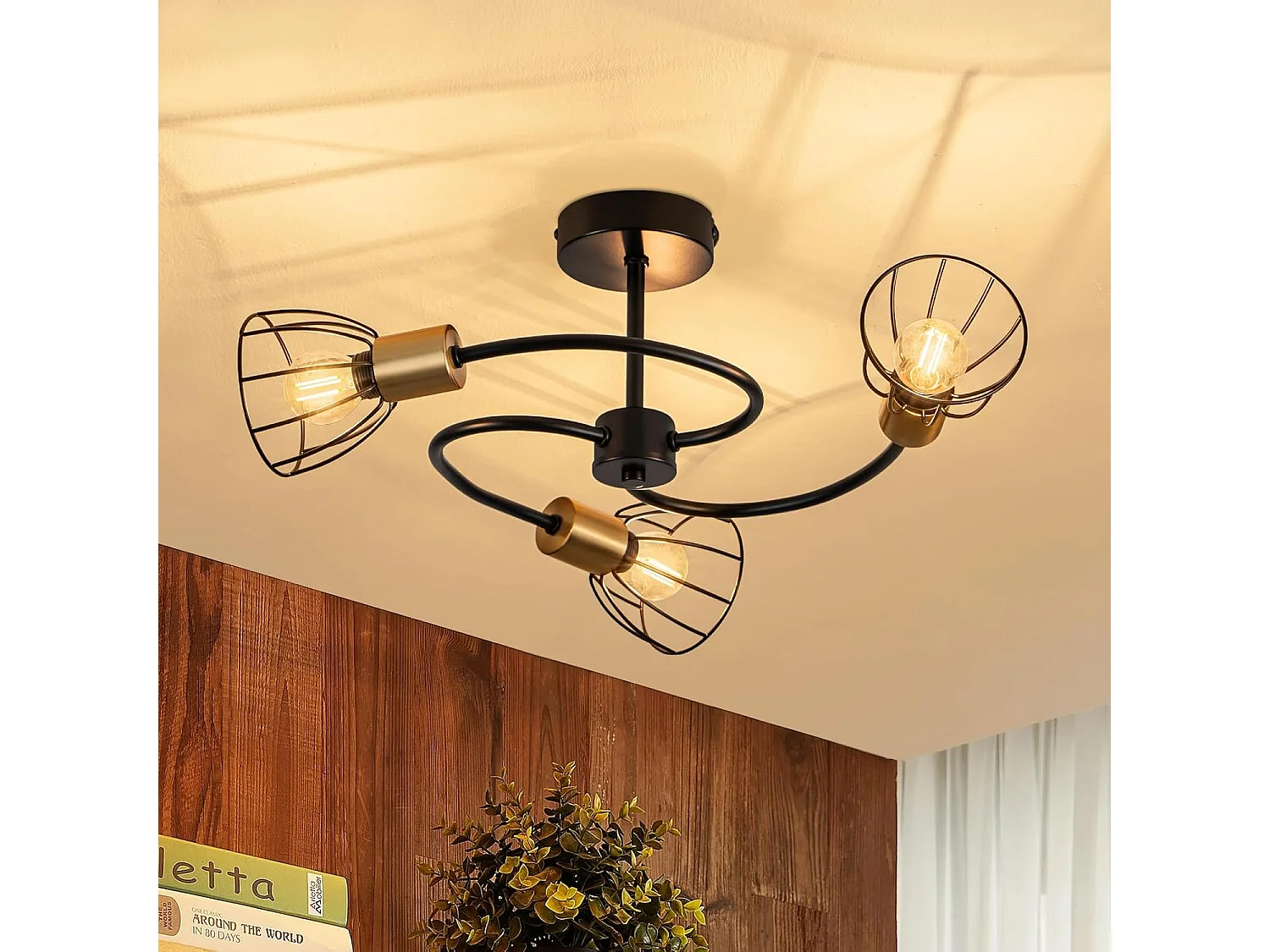 Lampa sufitowa NETTLIFE w stylu vintage, czarna, metalowa, 3 żarówki E14, w stylu industrialnym, do salonu, kuchni, przedpokoju, sypialni i jadalni 4861028 - obrazek 1