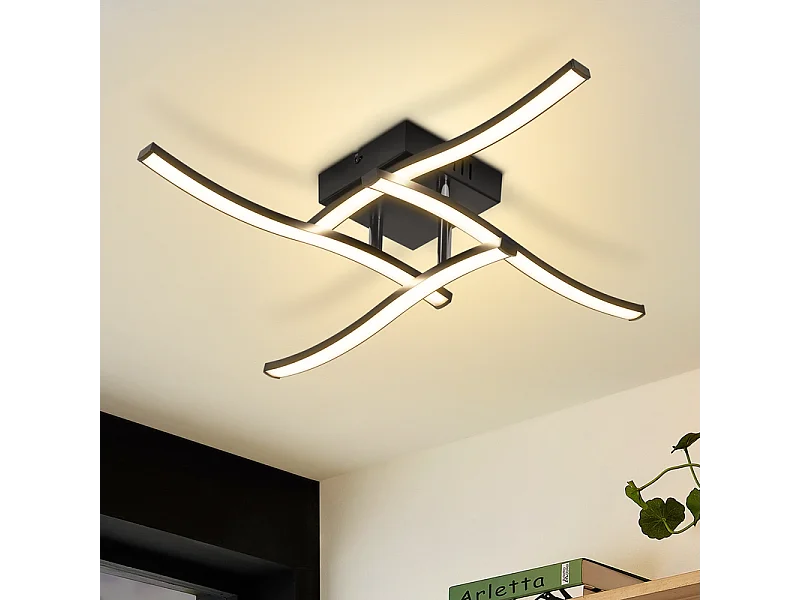 Lampa sufitowa LED Nettlife Wave Design, czarna – 24 W, 3000 K, ciepła biel – nowoczesna lampa do salonu, sypialni, kuchni, biura 4861032 - obrazek 1