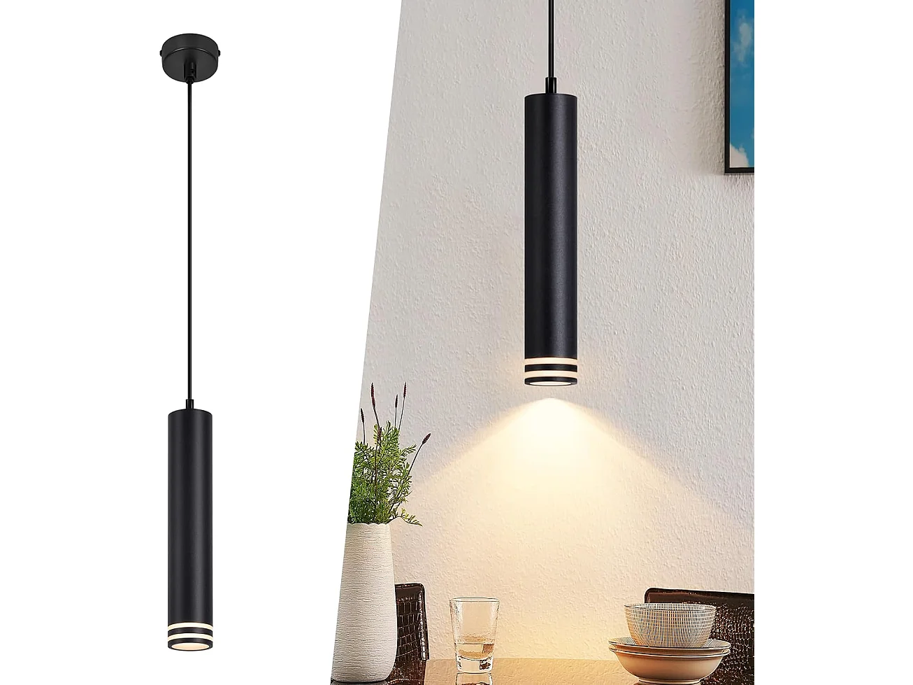 Lampa wisząca Nettlife GU10 Cylinder, 1 żarówka, nowoczesna aluminiowa lampa wisząca, regulowana wysokość 4785334 - obrazek 1