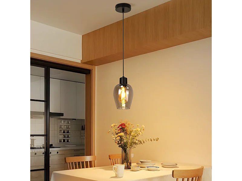 Czarna lampa wisząca Nettlife do jadalni – lampa wisząca E27 z jednym płomieniem, wykonana ze szkła w kolorze starego dymu 4736386