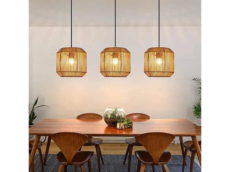 Lampa wisząca Nettlife Boho Rattan na stół jadalny – 3 żarówki E27, regulowana wysokość, styl retro, do salonu/sypialni (żarówki nie są dołączone) 4860991 - obrazek 1