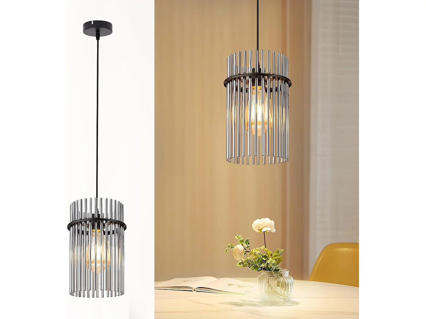 Lampa wisząca Nettlife Black, szklana lampa z gniazdem E27, 1-punktowa, Ø 16 cm, do stołu jadalnego lub kuchni (żarówka nie jest dołączona). 4736376 - obrazek 1