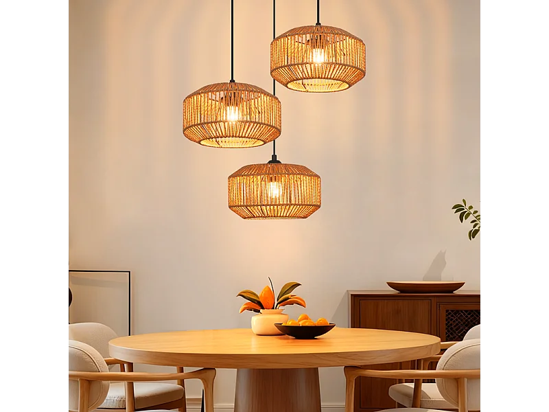 Lampa wisząca Nettlife Rattan Φ25 Lampa wisząca w stylu vintage do jadalni, 1 żarówka, styl retro z gniazdem E27 (żarówka nie jest dołączona) 4860981 - obrazek 1