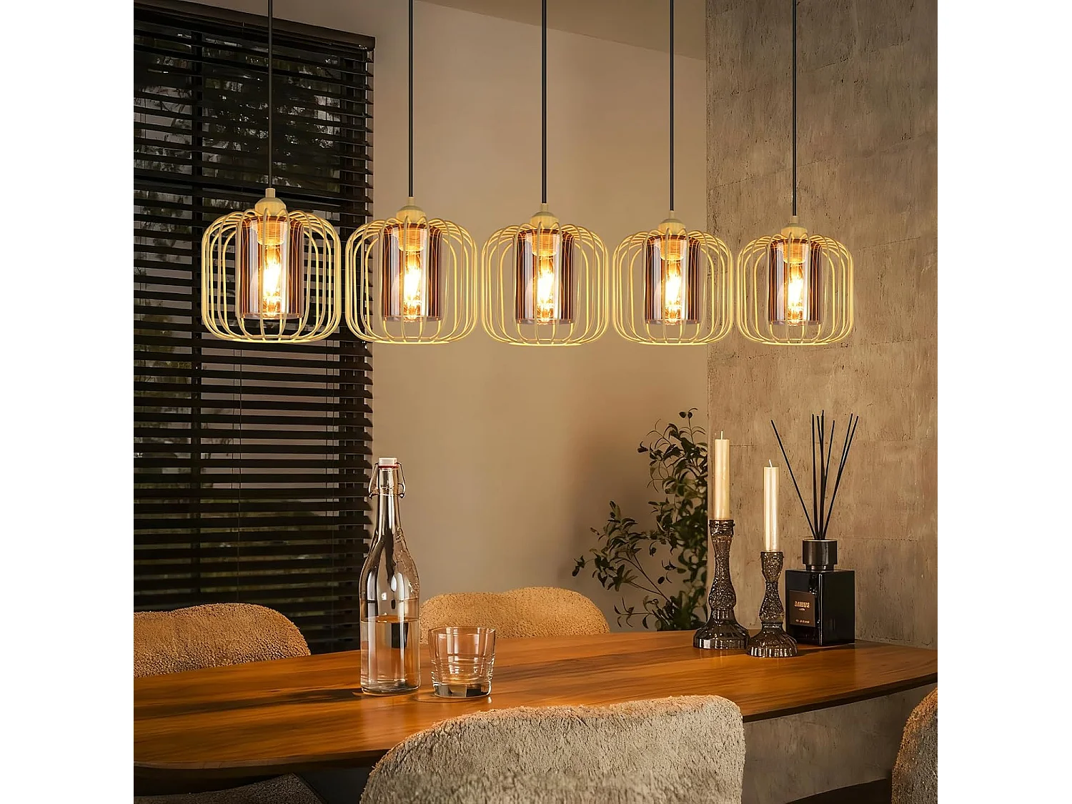 Lampa wisząca Nettlife Vintage z pięcioma żarówkami, szkło i metalowy żyrandol do jadalni, oświetlenie retro E27 z regulacją wysokości (żarówki nie są dołączone) 4860995 - obrazek 1
