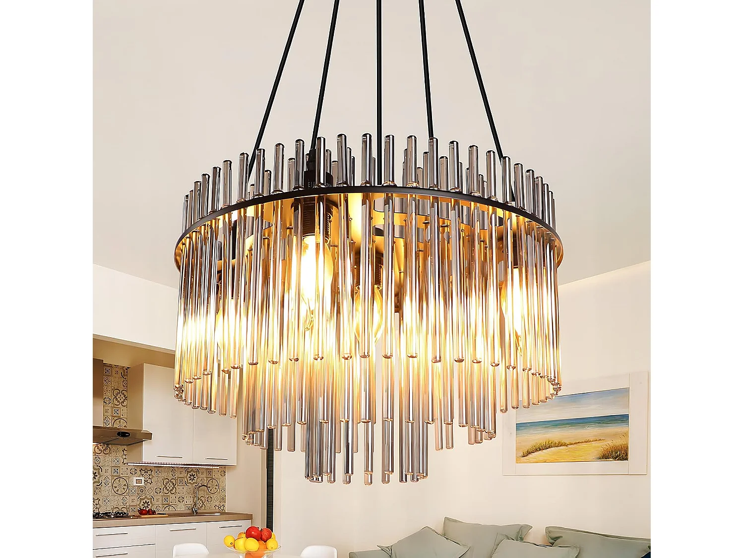 Lampa wisząca Nettlife Vintage Black, 5 szklanych żarówek, gniazdo E14, Ø 40 cm, do stołu, salonu, barku (bez żarówek). 4736369 - obrazek 1