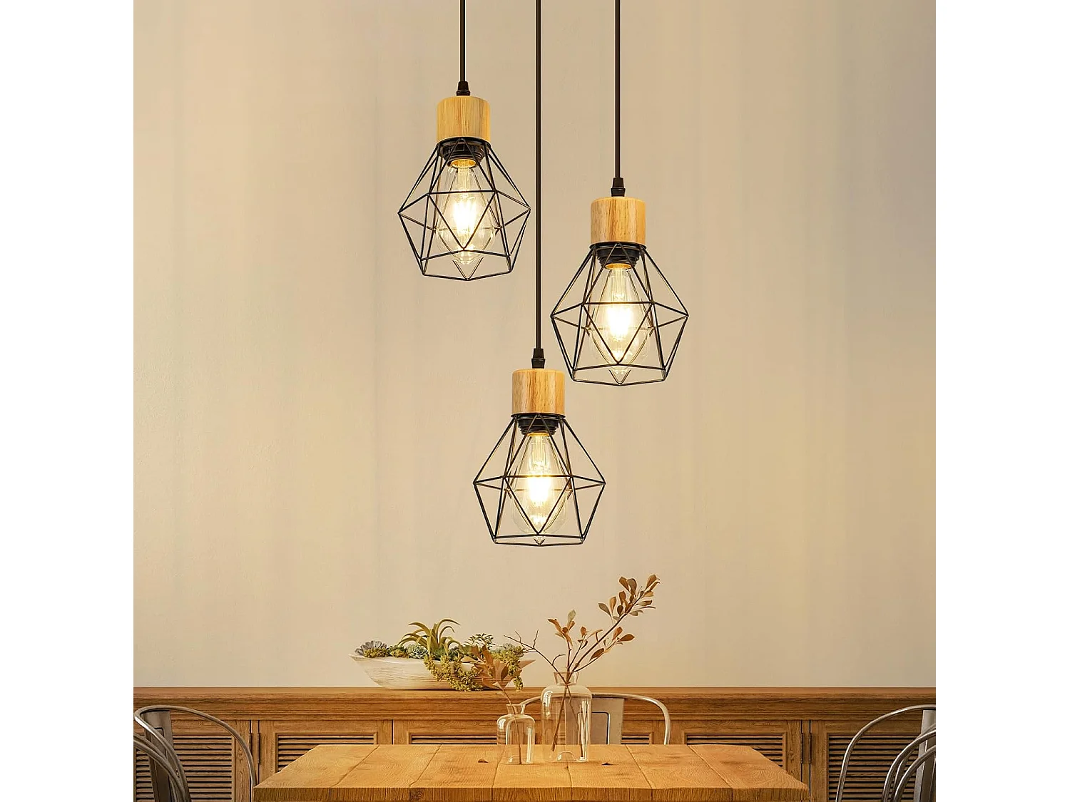 Lampa wisząca Nettlife Vintage Dining Table - 3-punktowa lampa wisząca E27, okrągła, czarna, industrialna lampa kuchenna w stylu retro (żarówki nie są dołączone) 4861007 - obrazek 1