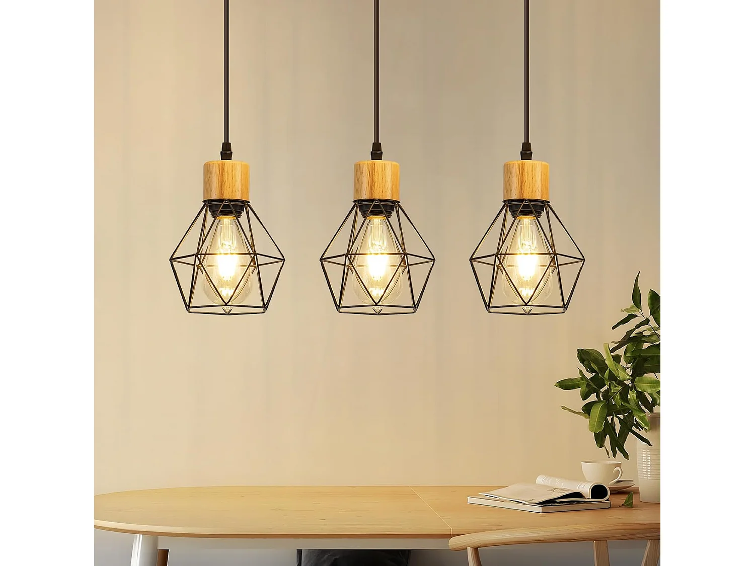 Lampa wisząca Nettlife w stylu vintage nad stół jadalny – lampa jadalniana retro z trzema żarówkami E27, czarny metalowy klosz (żarówki nie są dołączone) 4860994 - obrazek 1