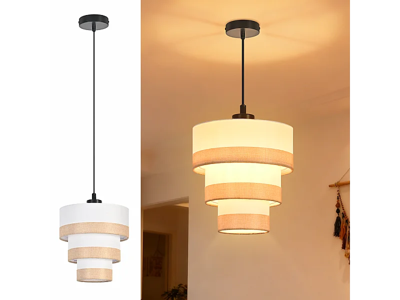 Lampa wisząca Nettlife w stylu vintage do jadalni - 1-punktowa lampa wisząca z tkaniny, styl retro, E27, regulowana wysokość (żarówka nie jest dołączona) 4860988 - obrazek 1