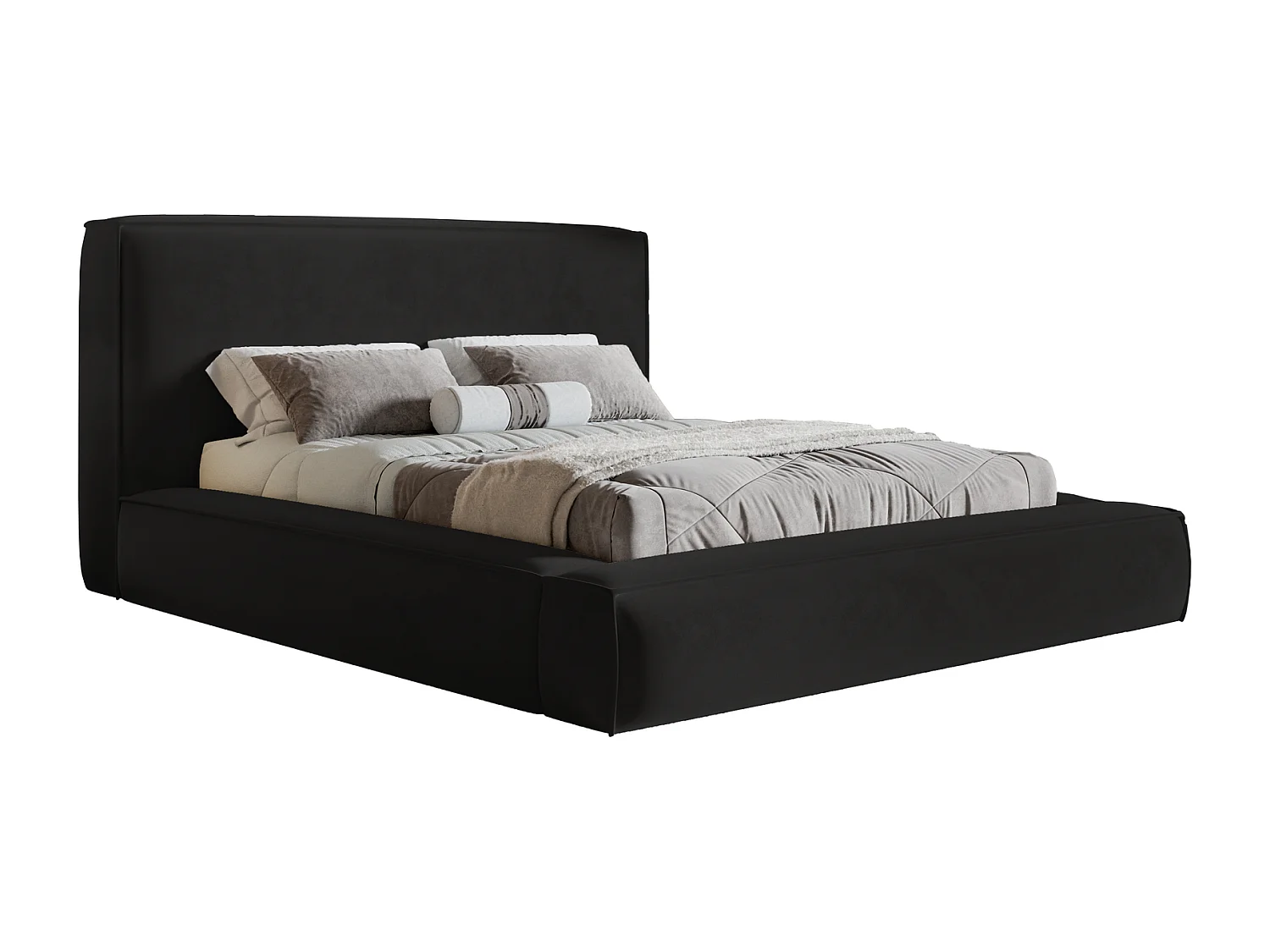 Łóżko tapicerowane 180x200 Karano z lamówką - pojemnik i stelaż metalowy - welur, czarny (Amor Velvet 4322) 4866421 - obrazek 1