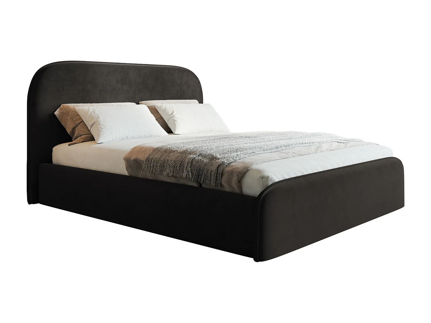 Łóżko tapicerowane 160x200 Wendra - stelaż metalowy, okrągłe zagłowie, welur - czarny (Amor Velvet 4322) 4866613 - obrazek 1