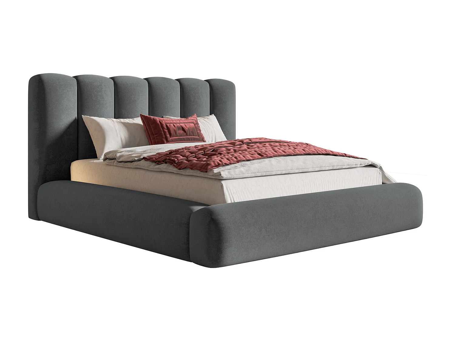 Łóżko tapicerowane 160x200 Lumaro z pojemnikiem - gruba pianka, pojemnik, stelaż metalowy - ciemny szary (Amor Velvet 4321) 4866719 - obrazek 1