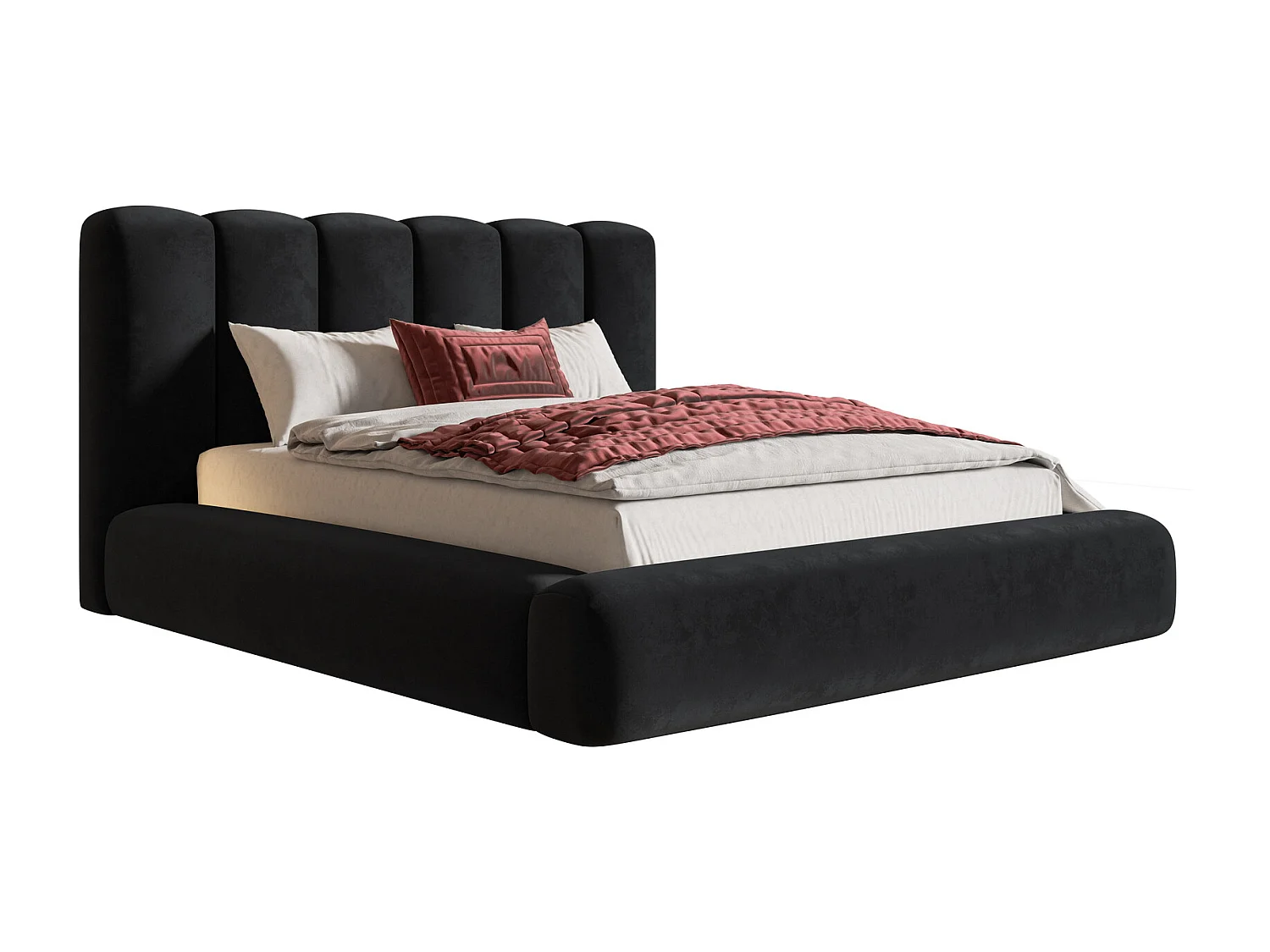 Łóżko tapicerowane 180x200 Lumaro z pojemnikiem - gruba pianka, pojemnik, stelaż drewniany - czarny (Amor Velvet 4322) 4866704 - obrazek 1