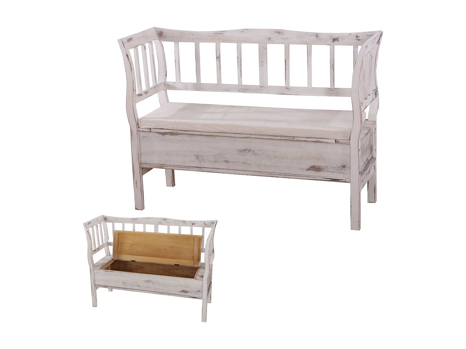 Ławka H207 Schowek Shabby-Look, biała, shabby 1968331