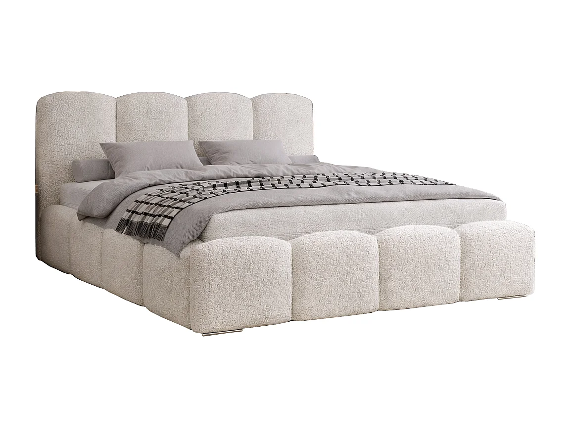 Łóżko sypialniane 160×200 cm Zenna – pojemnik, stelaż metalowy, boucle – kremowy (Lambi 1) 4879746