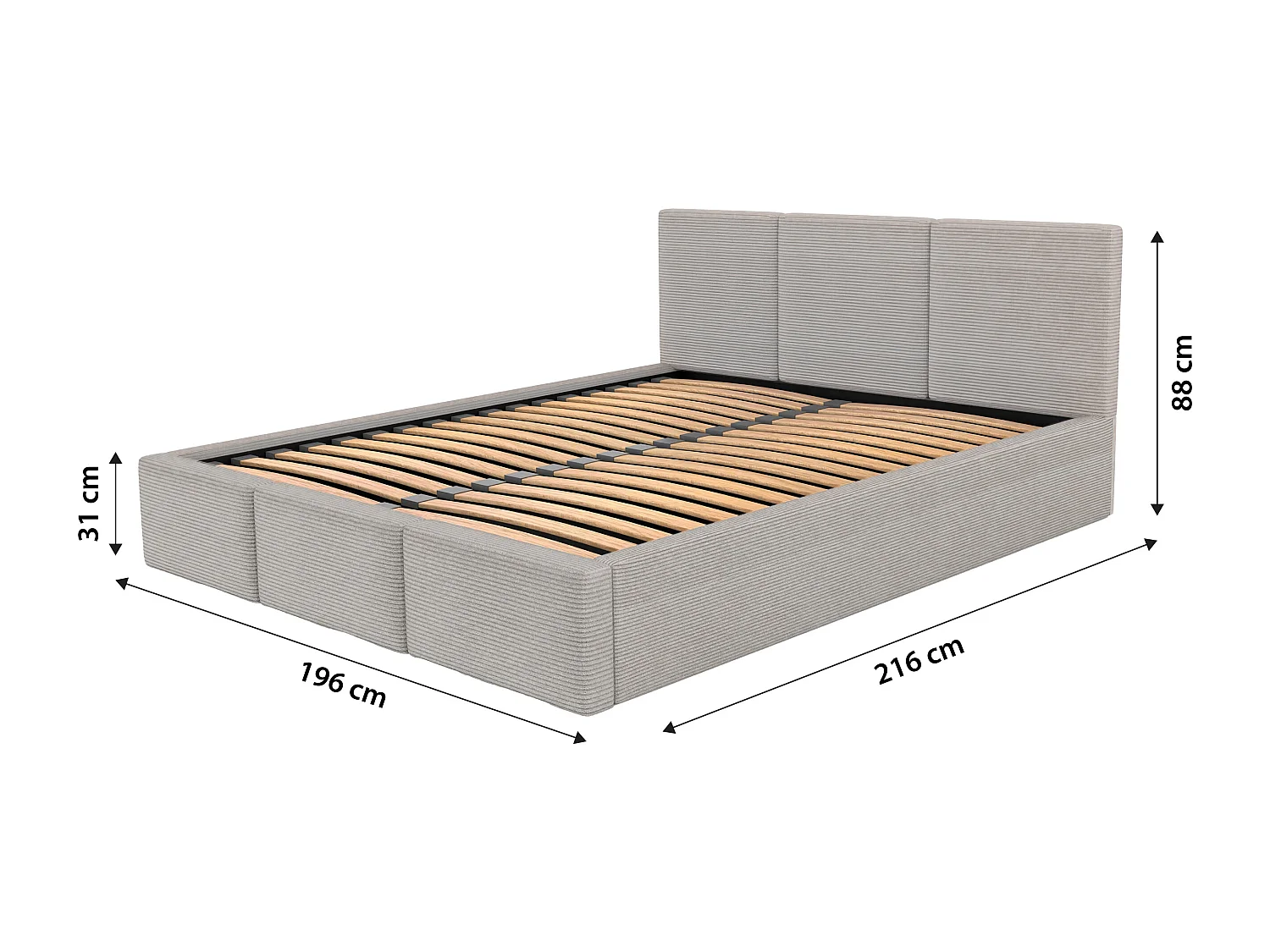 Łóżko Tapicerowane Do Sypialni 180x200 Łóżko Podwójne Z Pojemnikiem Szare - Tkanina Cord 4899830 - obrazek 1