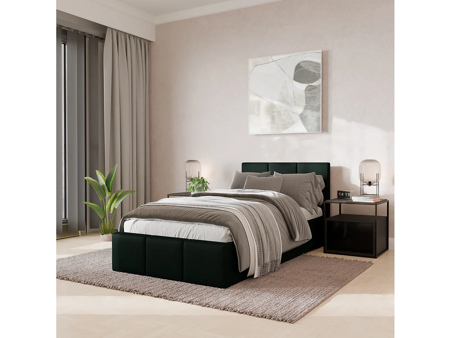 Łóżko Pojedyncze 90x200cm Łóżko Tapicerowane Z Pojemnikiem Butelkowa Zieleń - Tkanina Magicvelvet 4899915 - obrazek 1