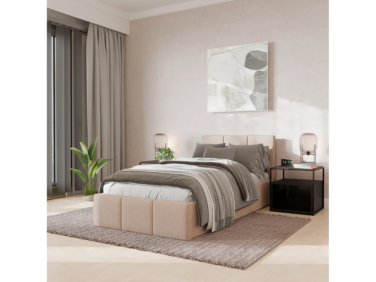 Łóżko Pojedyncze 90x200cm Łóżko Tapicerowane Z Pojemnikiem Kremowe - Tkanina Magicvelvet 4899940 - obrazek 1