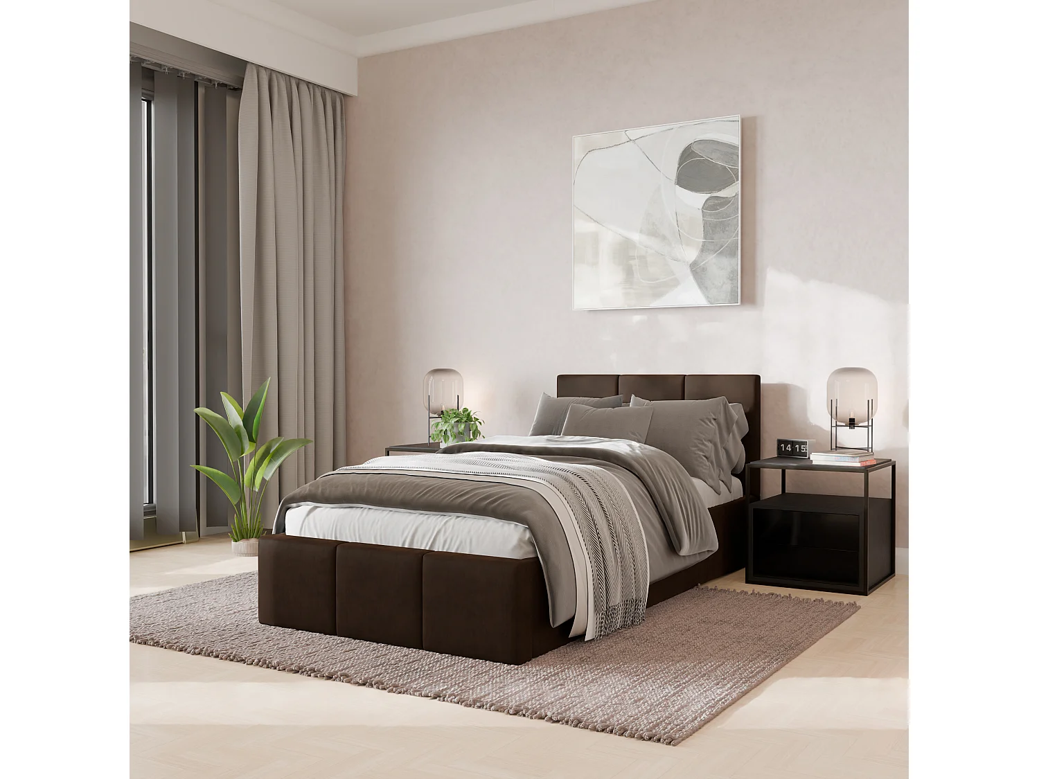Łóżko Pojedyncze 90x200cm Łóżko Tapicerowane Z Pojemnikiem Brązowe - Tkanina Magicvelvet 4899960 - obrazek 1