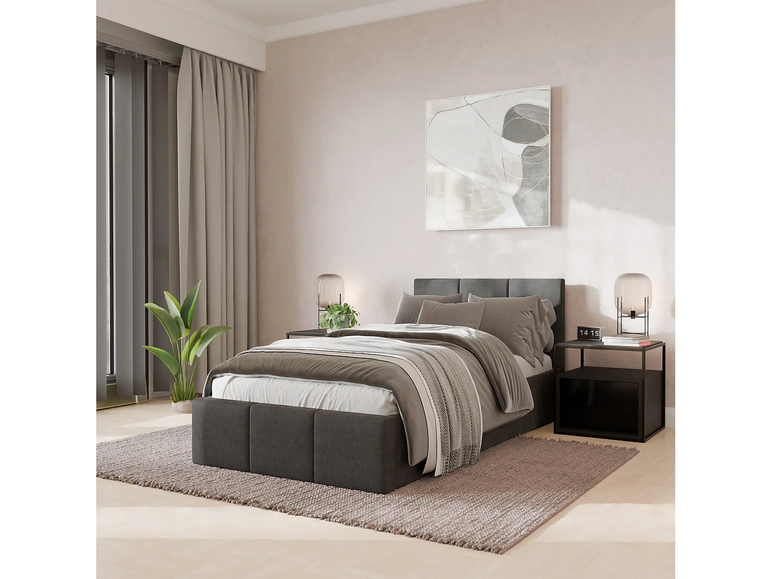 Łóżko Pojedyncze 90x200cm Łóżko Tapicerowane Z Pojemnikiem Szare - Tkanina Magicvelvet 4899989 - obrazek 1