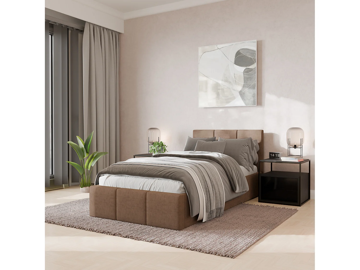 Łóżko Pojedyncze 90x200cm Łóżko Tapicerowane Z Pojemnikiem Beżowe - Tkanina Magicvelvet 4900099 - obrazek 1