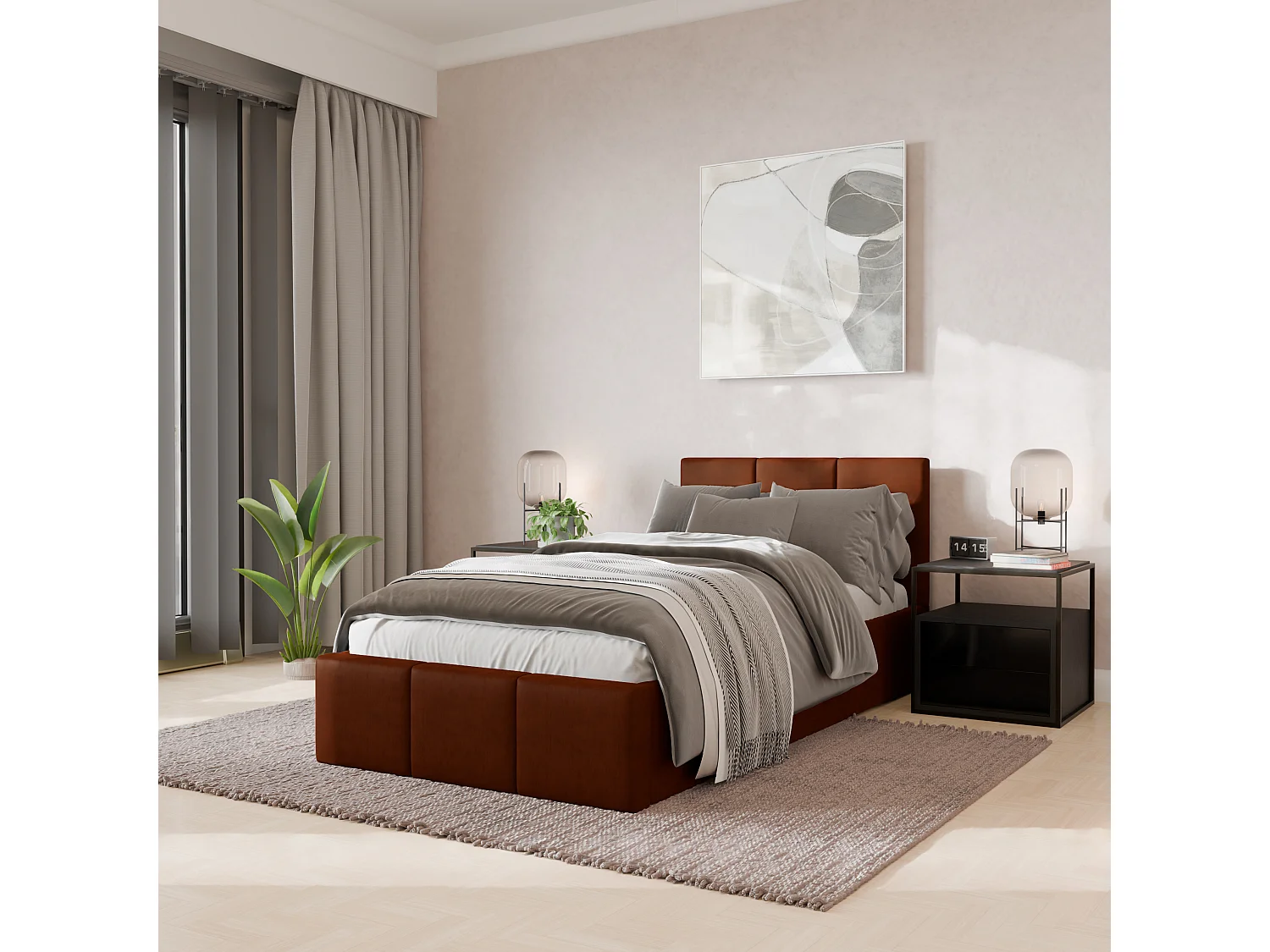 Łóżko Pojedyncze 90x200cm Łóżko Tapicerowane Z Pojemnikiem Miodowe - Tkanina Magicvelvet 4900141 - obrazek 1