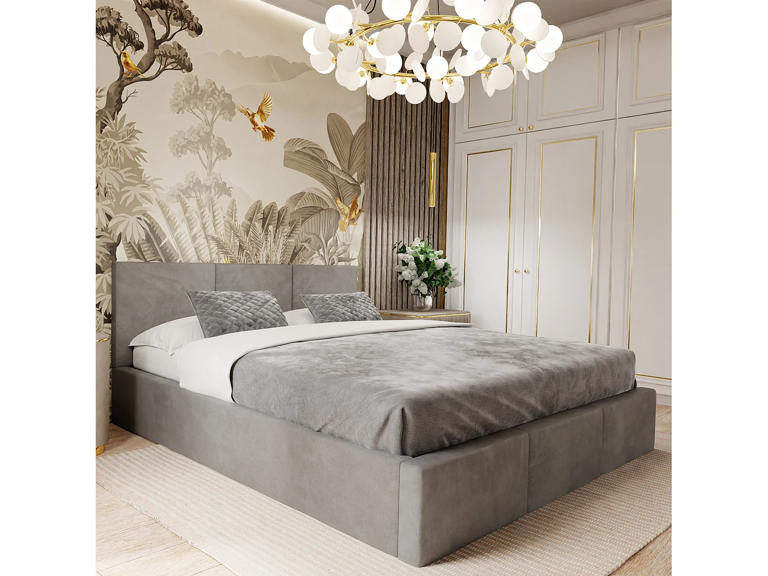 Łóżko Podwójne 140x200 Łóżko Tapicerowane Z Pojemnikiem Szare - Tkanina Magicvelvet 4900174 - obrazek 1
