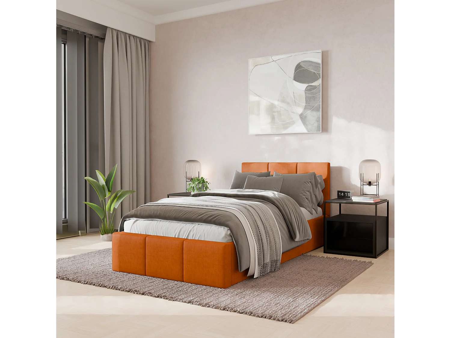 Łóżko Pojedyncze 90x200cm Łóżko Tapicerowane Z Pojemnikiem Żółte - Tkanina Magicvelvet 4900179 - obrazek 1