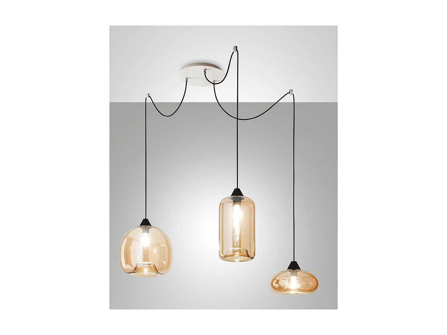 Lampa wisząca LED Fiona z metalu i bursztynowego szkła dmuchanego 3496-47-125 Fabas Luce 4902371 - obrazek 1