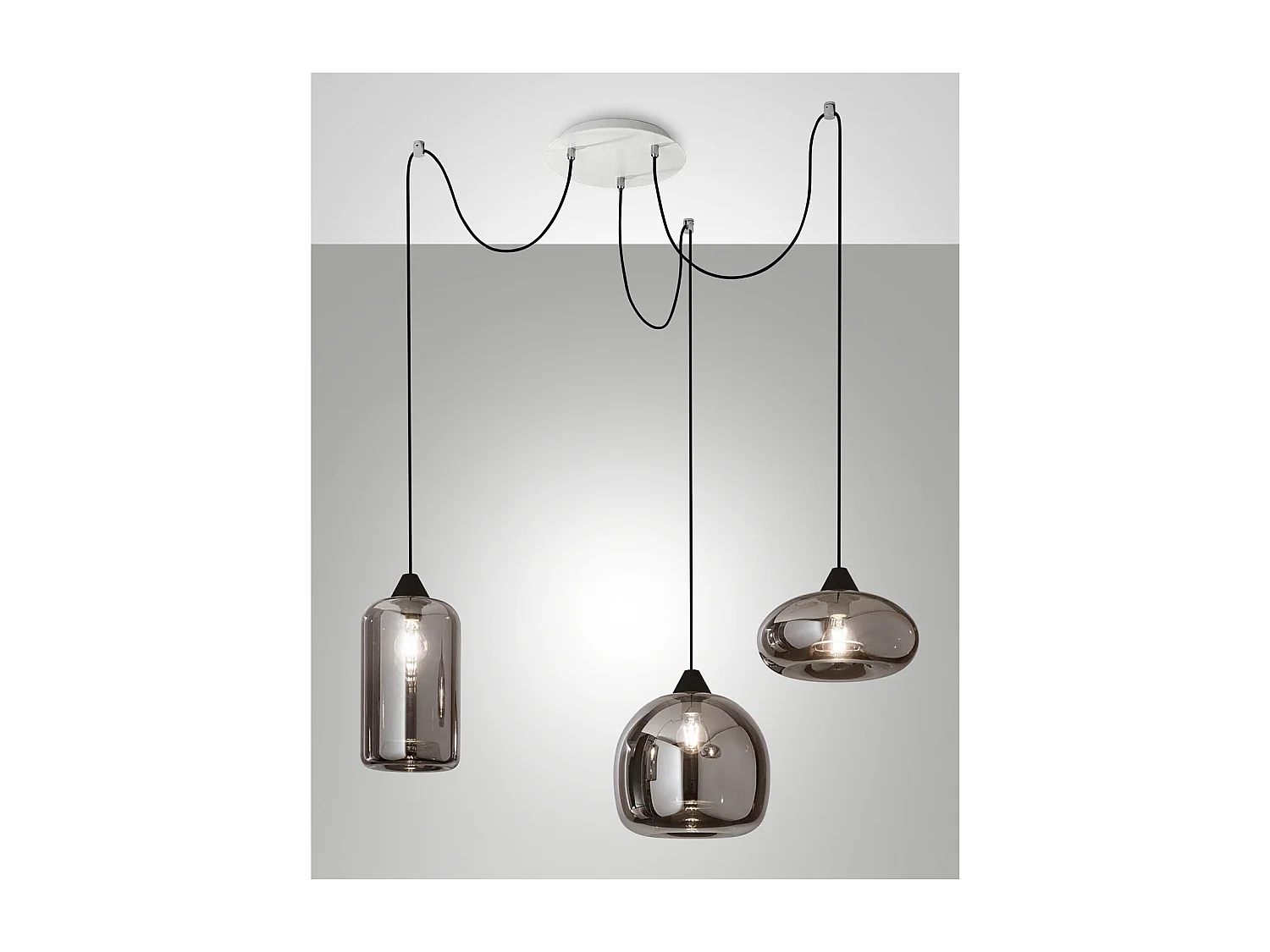 Lampa wisząca LED Fiona z metalu i dymionego szkła dmuchanego 3496-47-126 Fabas Luce 4902382 - obrazek 1