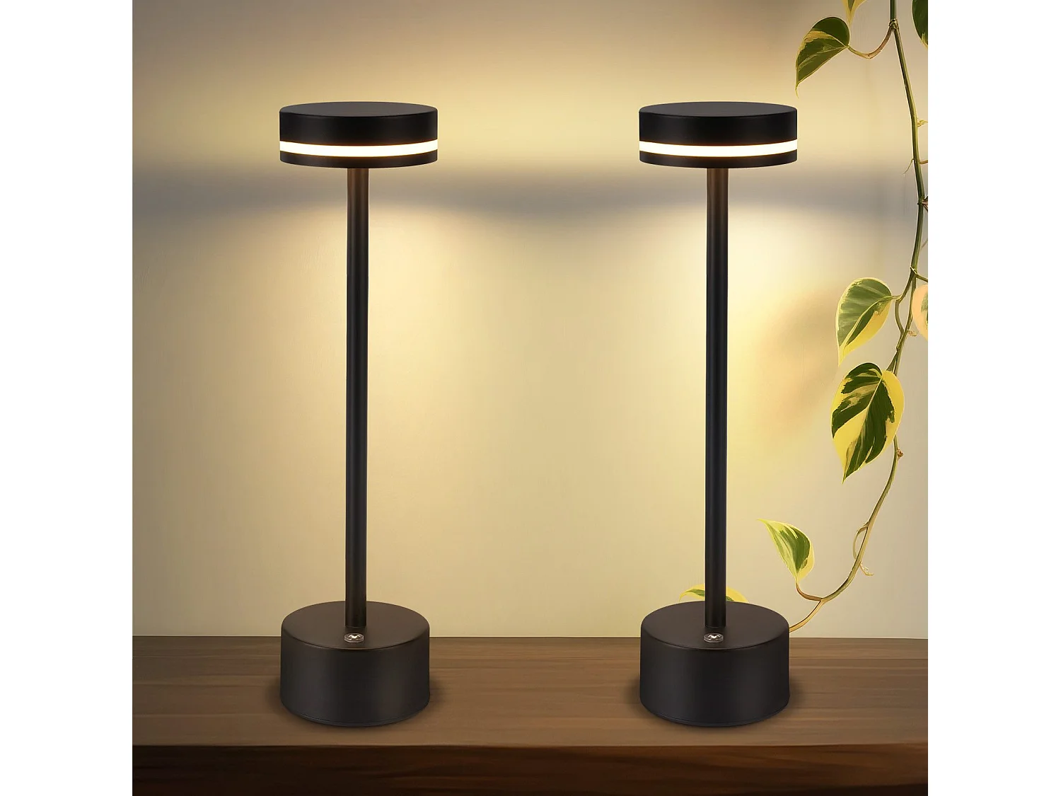 Lampa stołowa LED NETTLIFE na baterie, bezprzewodowa, ściemnialna, ładowana przez USB-C, sterowana dotykowo, złota, do sypialni i biura (czarna, 2 sztuki) 4360551 - obrazek 1